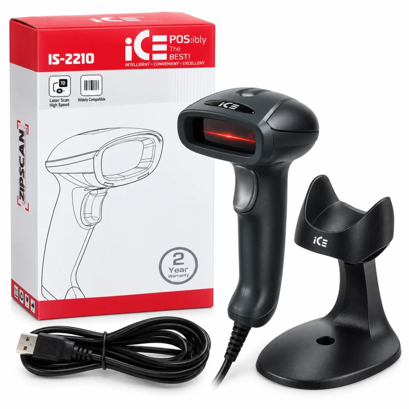 ICE IS-2210 Handheld 1D Laser Barcode Scanner with Stand