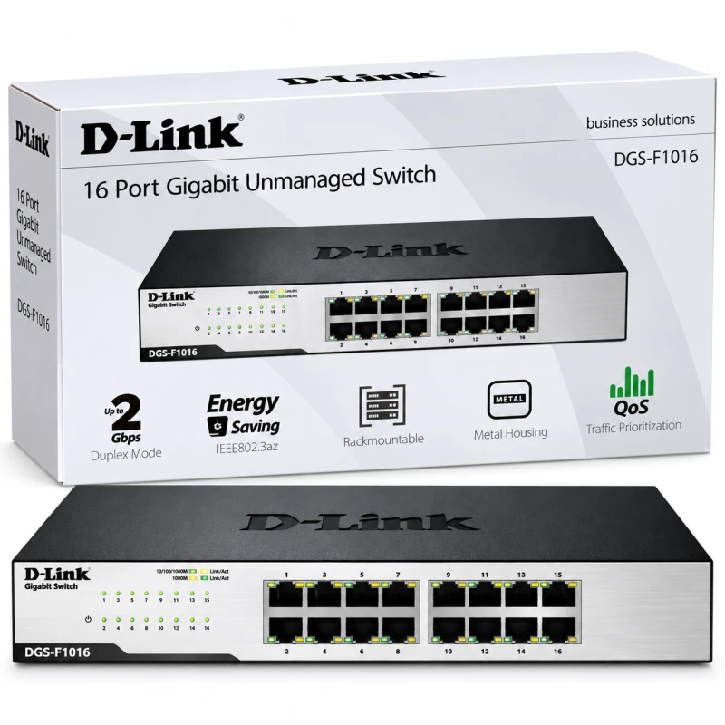 D-Link DGS-F1016 16-Port Gigabit Unmanaged Network Switch – Rackmountable