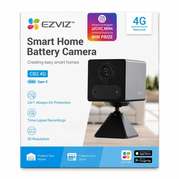 EZVIZ CB2 4G 2K Smart Home Rechargeable Battery Security Camera with 4G LTE Connectivity